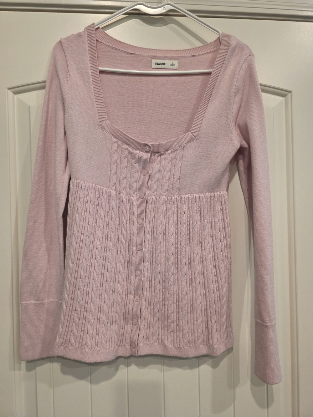 Hollister Light Pink Cable-Panel Button Cardigan